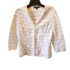Lafayette 148 New York White Linen Tiered Cardigan Top Size 6